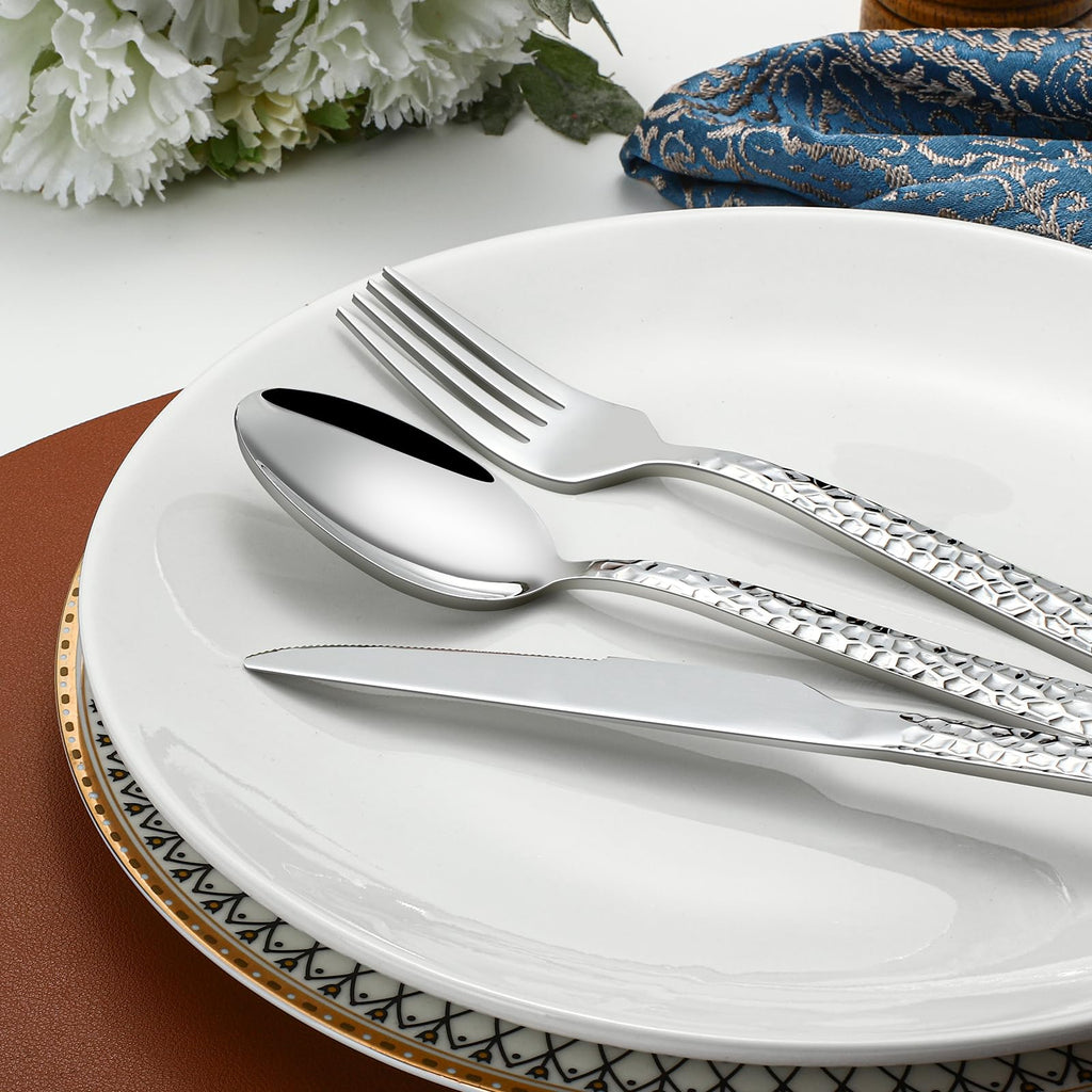 60 Piece Silverware Set for 12, Stainless Steel Hammered Flatware Set, Kitchen Utensil Cutlery Silverware Set Include
