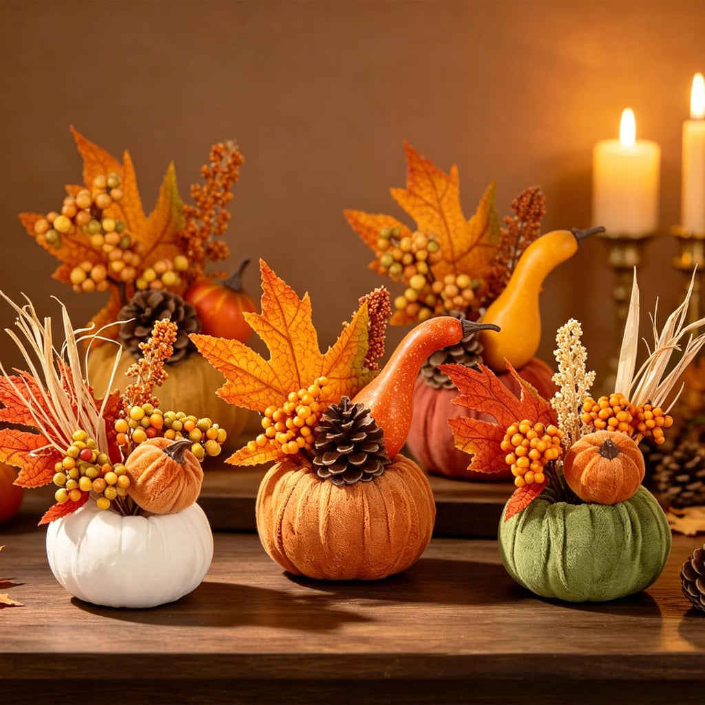 Fall Thanksgiving Pumpkins Decor for Autumn Home Indoor Decorations - Set of 5