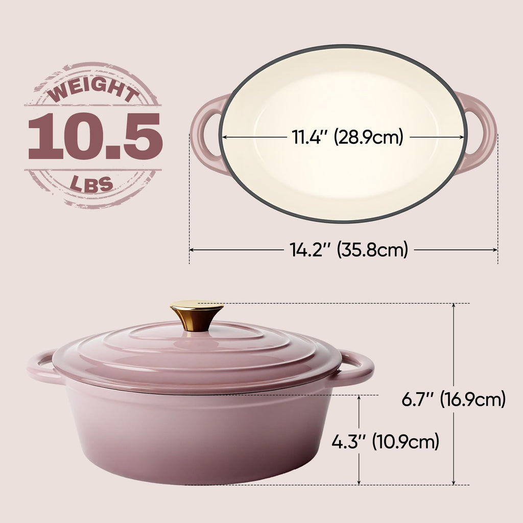 Vintage Style Oval Dutch Oven for Bread Baking, 4.5 Quart Non Stick Enameled Cast Iron Dutch Oven Pot with Lid, Oven