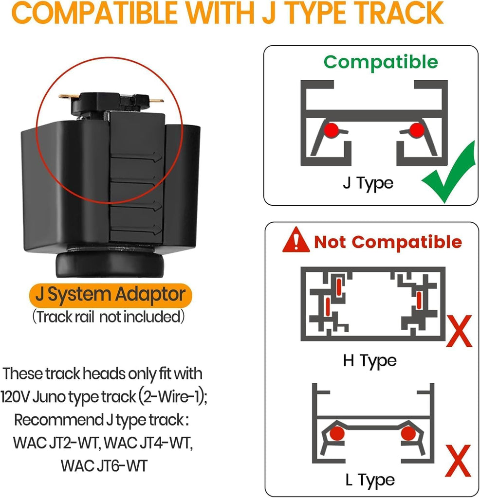 Diffuse J Type Track Lighting Heads, 12W Black 4 Pack