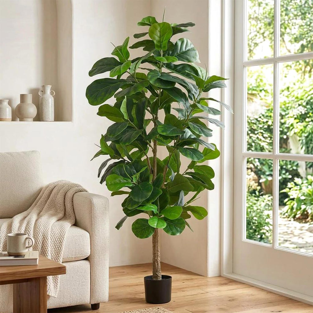 Artificial Fiddle Leaf Fig Tree 6FT(71in), Tall Fake Floor Plants with 150 Large Realistic Leaves in Plastic Pot