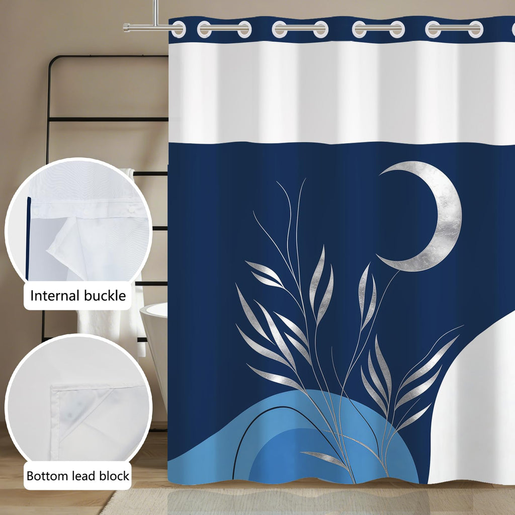 No Hook Boho Shower Curtain and Liner Set 71 x 74 Inch