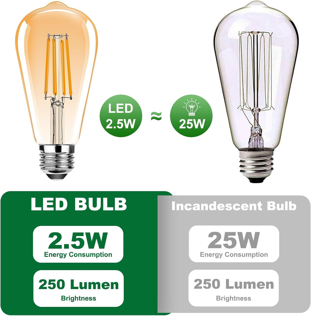 2.5W ST19 Vintage LED Edison Light Bulbs,E26 Led Bulb,Equivalent 25W,Filament Bulbs,Warm White