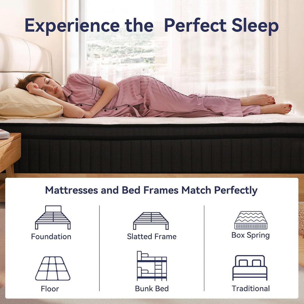King Size Mattress, 14 Inch King Mattress Hybrid in Box, Individual Pocket Springs, Medium Firm, Breathable and