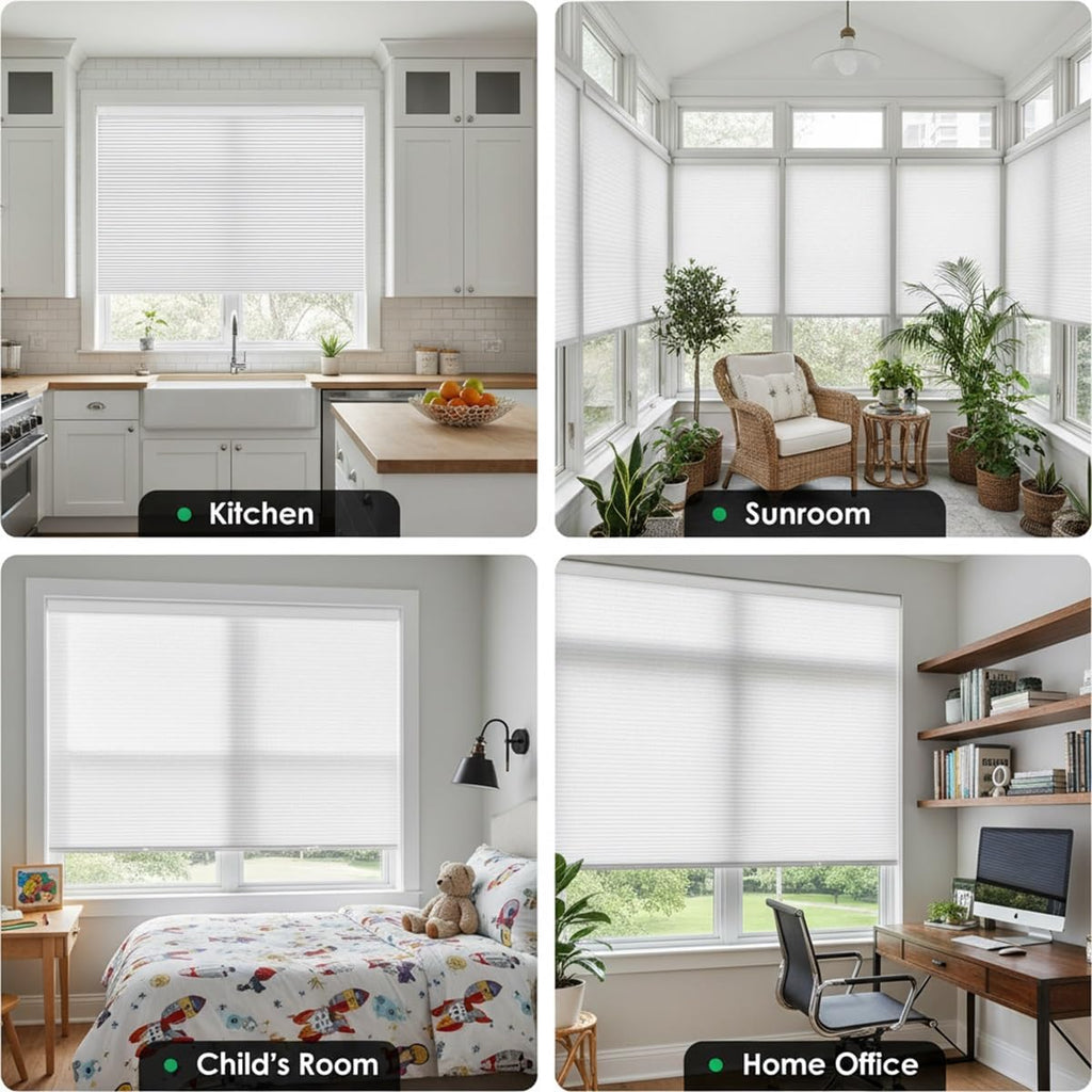 Cordless Cellular Shades, No Drill No Tools Blackout Honeycomb Blinds for Indoor Windows, Thermal Insulation Noise