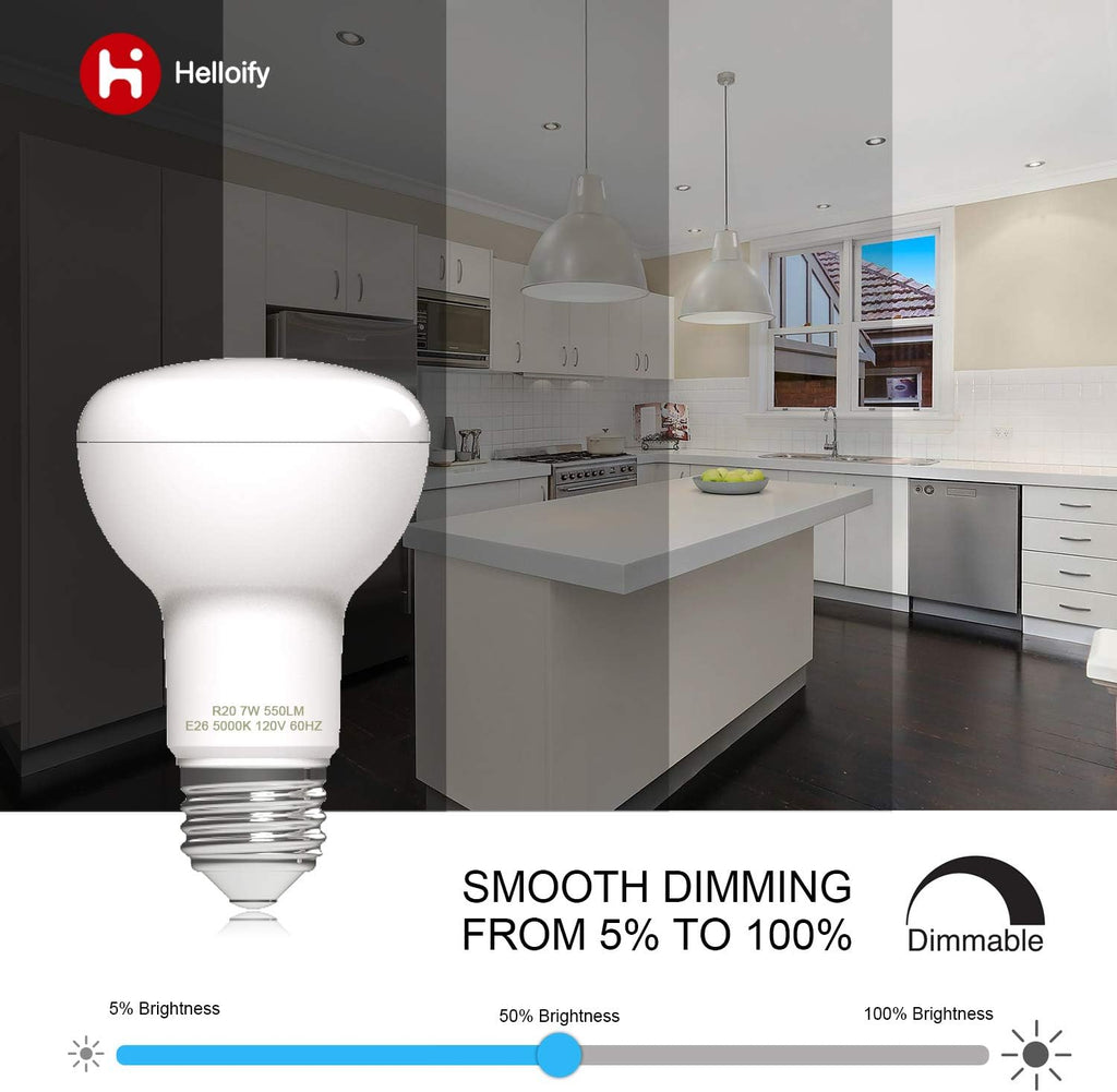 Dimmable R20/BR20 LED Flood Light Bulb, 7W, 50W Equivalent, 5000K Daylight White, 600lm Each, Energy Saving Lamp