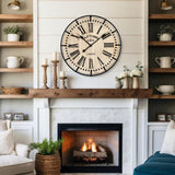 Rustic Farmhouse Wall Clock 24 Inch, Vintage Oldtown London Wooden Large Clock with Silent Tick, for Bedroom, Office