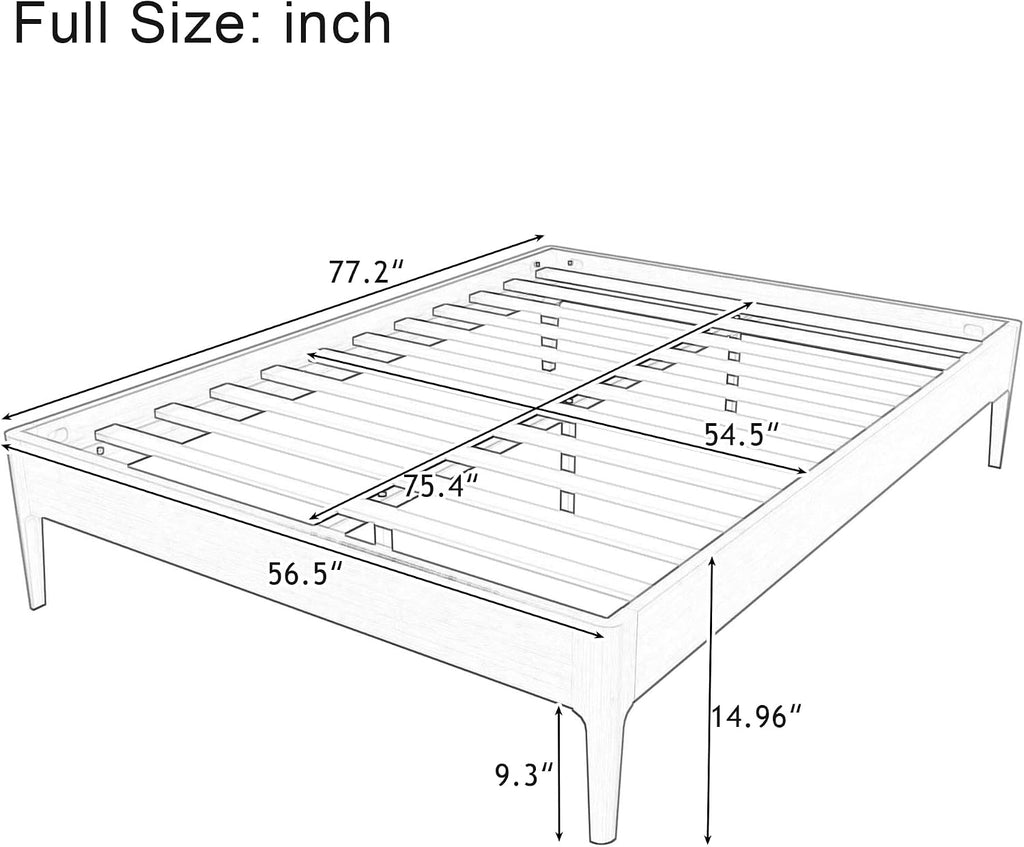 Full Size Japanese Wooden Bed Frame, Mid-Century Chocolate Wood Low Platform Bed, 9 inch Low Under Bed Storage