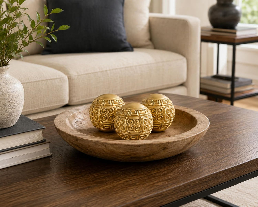 3 inch Matte Golden Decorative Balls for Bowl Filler - Set of 3