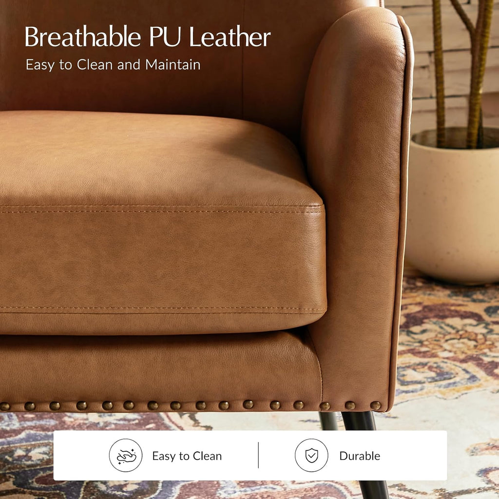 Faux Leather Accent Chair, Camel