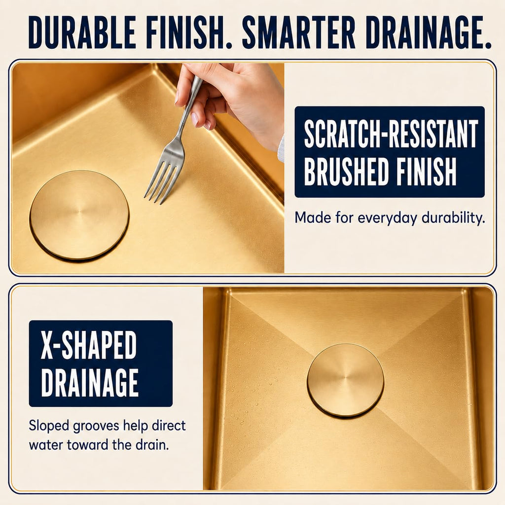 28 Inch Apron Front Farmhouse Double Bowl Gold Kitchen Sink