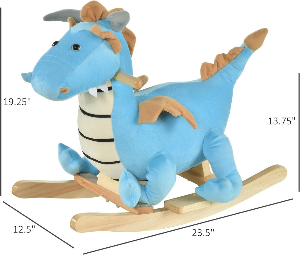 Kids Plush Ride-On Rocking Horse Toy Dinosaur for18-36 Months Blue