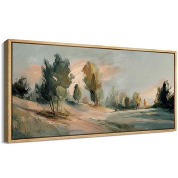Extra Large Framed Canvas Print Wall Art Soft Impressionist Forest Path Serene Woodland Landscape Antique Retro Fine
