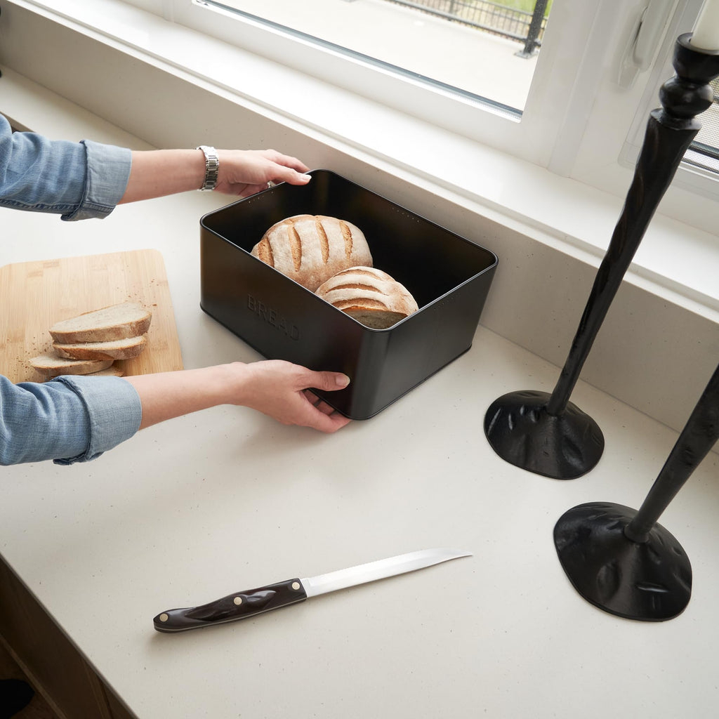 Bread Box - Beautiful With Wooden Lid For Your Kitchen Countertop