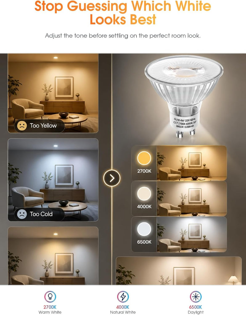 GU10 LED Bulbs Color Changing - 4 Watt Light Bulbs for Recessed Lighting, Track Lighting, Accent Lights(Not