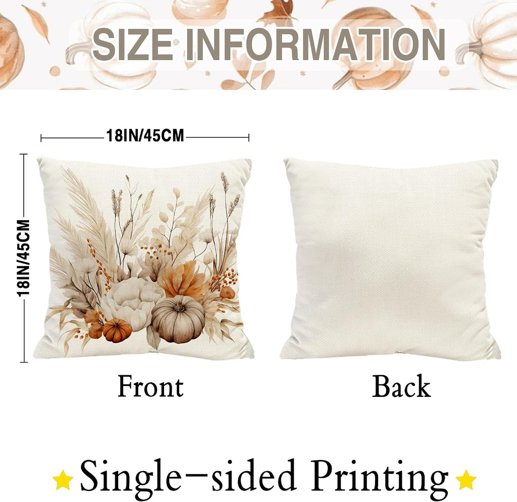 Fall Pumpkin Khaki Throw Pillow Covers Thanksgiving Home Decor - Set of 4