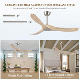 52" Modern Ceiling Fan, No Light, 6-Speed, Reversible, Timed Shutdown, DC Motor, Natural Wood 3 Blade, Porch, Bedroom, Living Room A101-B0C7L4CS79