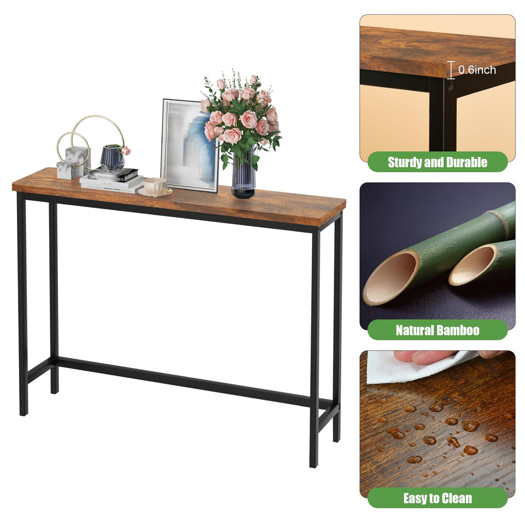Console Table, Entryway Table, Narrow Sofa Table, 39" Hallway Table, Foyer, Rustic Brown and Black