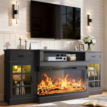 70" TV Stand with 36" Electric Fireplace, Entertainment Center Console Table for TV up to 80'', with Open Storage