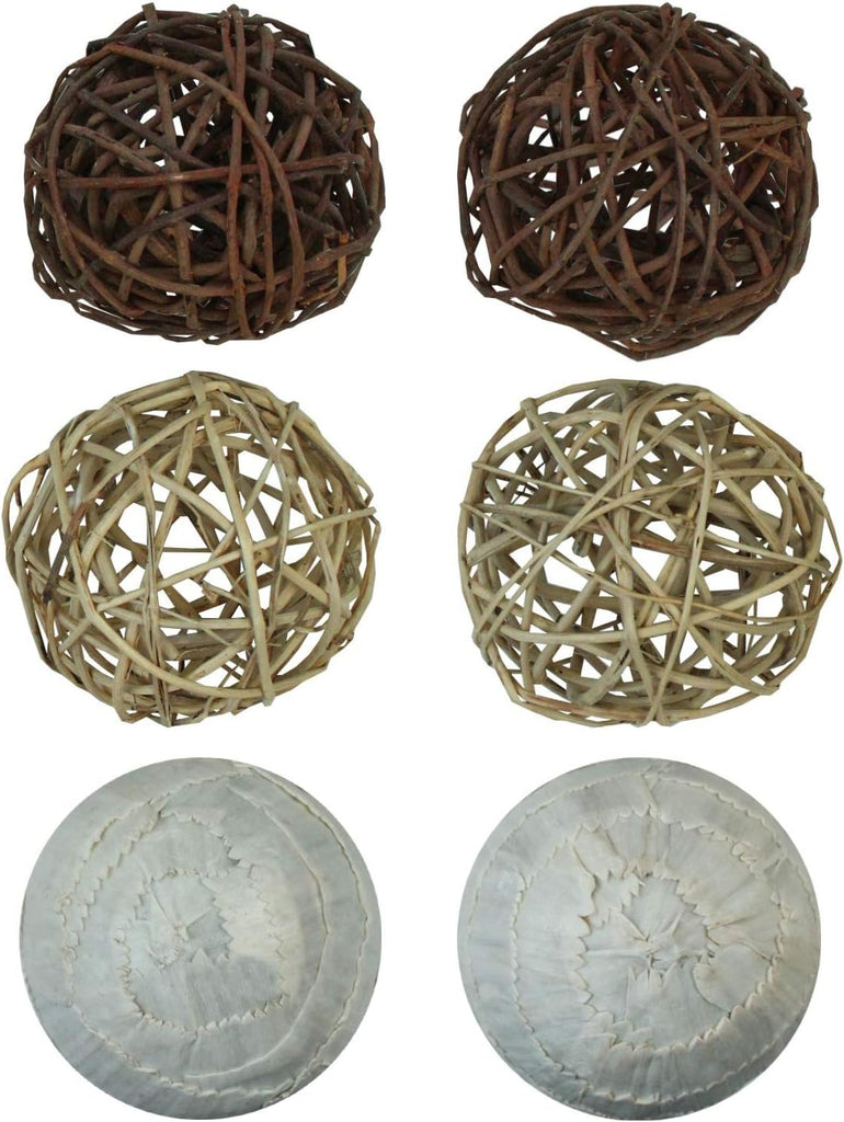 Decorative Balls for Bowls â€" Decorative Balls for Centerpiece Bowl Fillers, Assorted Rattan Wicker Orb Balls, Vase - Set of 6