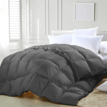 Grey Lightweight Feather Down Comforter, All Season Warm Duvet Insert for Twin Bed, Durable & Breathable