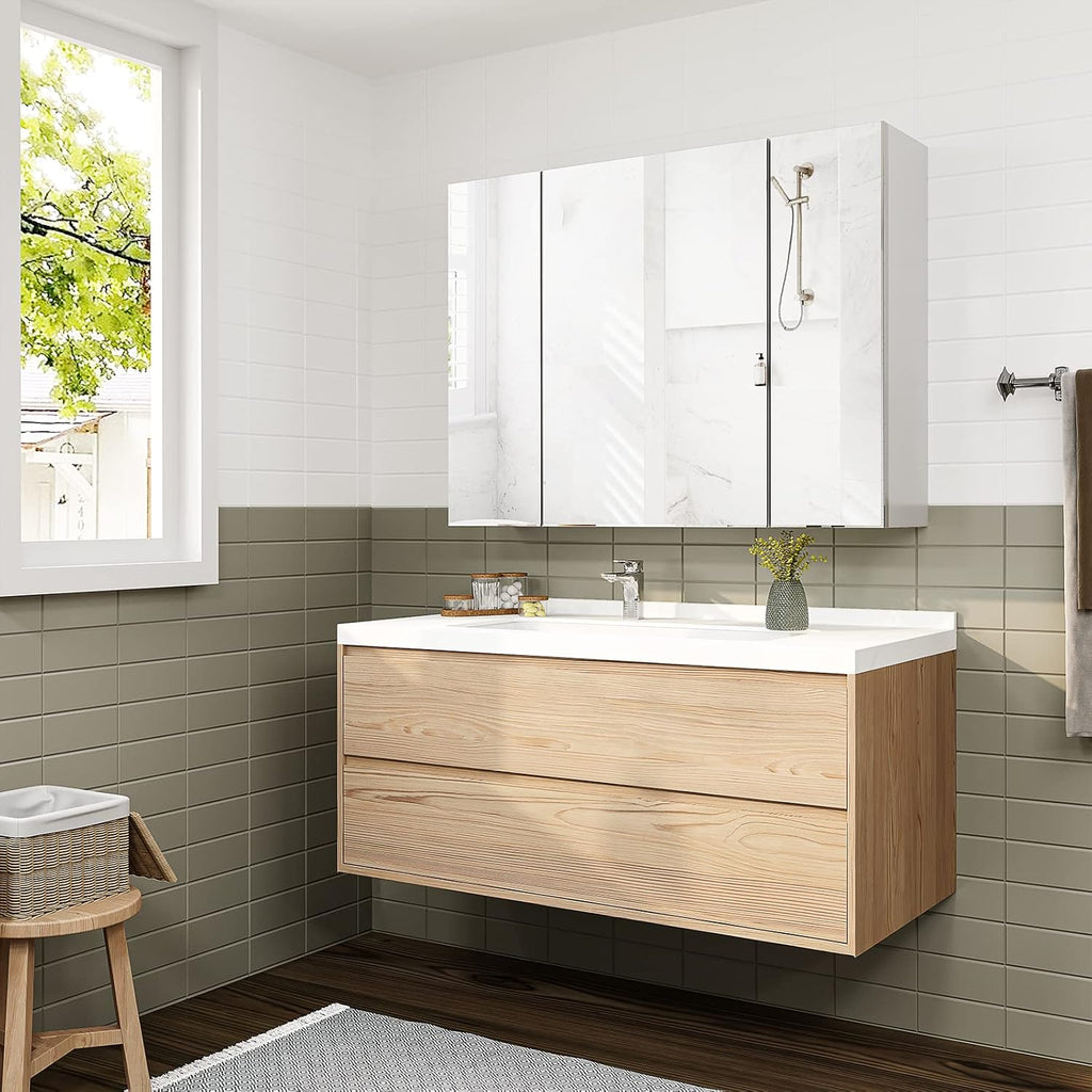Medicine Cabinets Bathroom Mirror Cabinet with 3 Door 31.5x23.6 Inch Bathroom Wall Cabinet with Mirror Wall Mirror