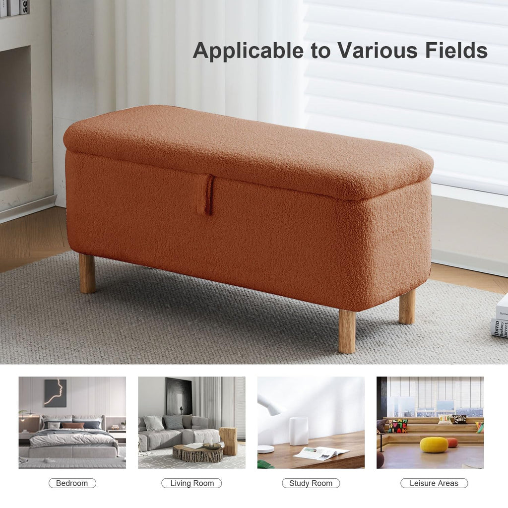 Storage Bench Bedroom Bench Sherpa Ottoman Storage Entryway Rectangular Boucle Foot Rest Stool Padded Seat