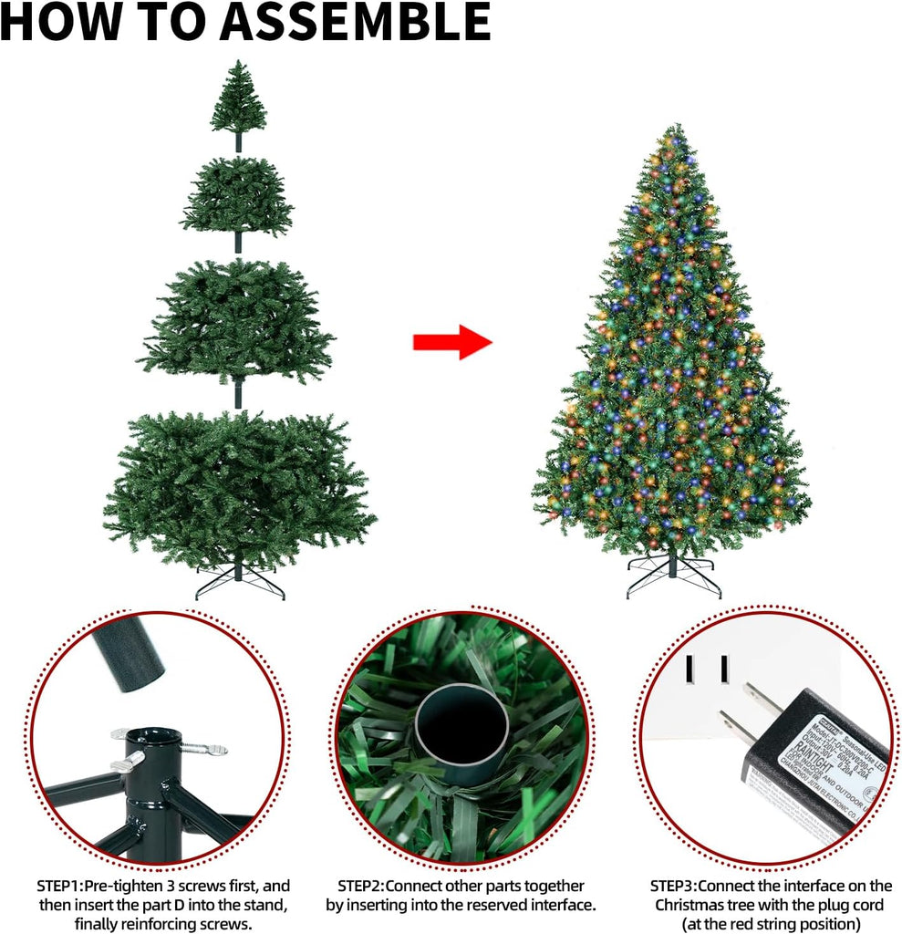 Prelit Christmas Artificial Tree with Led Lights, Lighted Xmas Tree