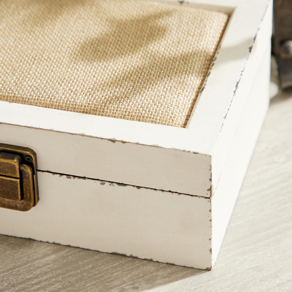 Rustic Ivory Decorative Storage Boxes with Lids, Farmhouse Wooden Boxes Decor, Keepsake Boxes Memory Gift - Set of 2
