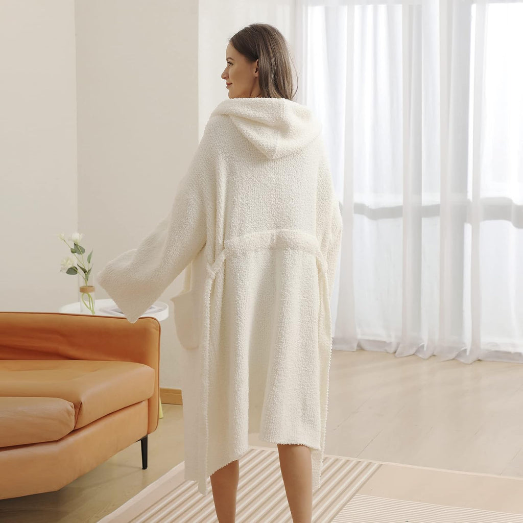 Plush Hooded Bath Robe Women's Loungewear Sleep Robe Indoor Outfit