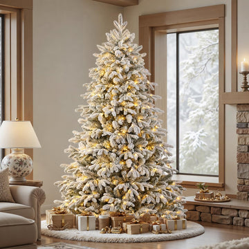 Prelit Artificial Flocked Christmas Tree Multi-Color Lights