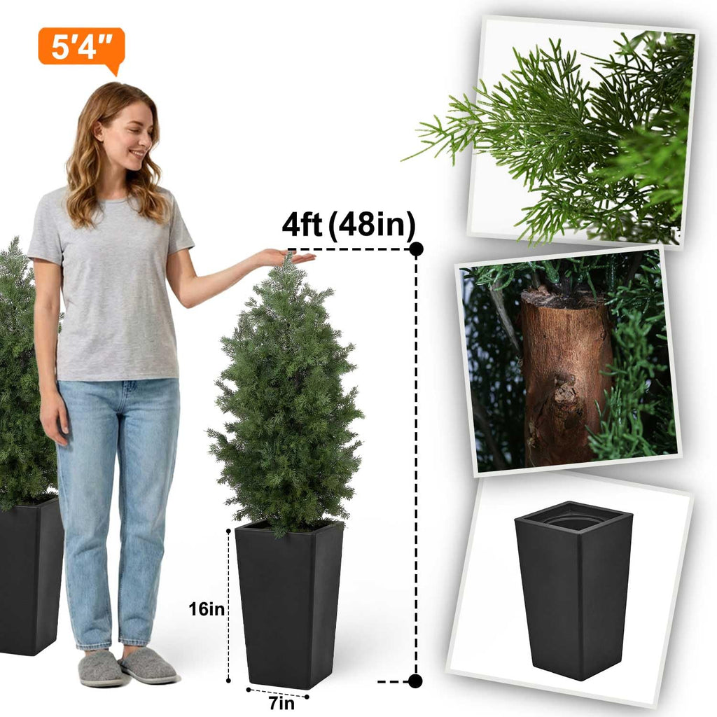 4ft Artificial Cedar Topiary Trees, 4 Feet Faux Potted Plants Evergreen Fake Pine Cypress Tree for Outdoor Porch Home