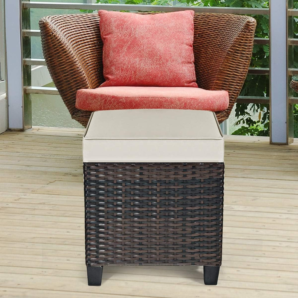2 Pieces Outdoor Patio Ottoman, All Weather Rattan Wicker Ottoman Seat, Patio Rattan Furniture, Outdoor Footstool