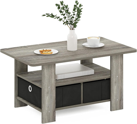 Andrey Coffee Table with Bin Drawer, French Oak Grey/Black