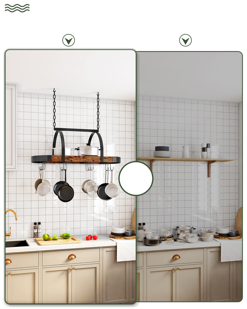 Hanging Pot Rack, Pot Hanger, Ceiling Mounted Pot Holder, Cookware Organizer with 12 S-Shaped Hooks, for Pot, Pan