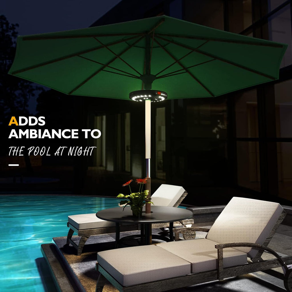 2pcs Rechargeable Patio Umbrella Lights Outdoor Decor | 28 White LED 3 Lighting Modes Table 1.25-1.9inch Pole Light