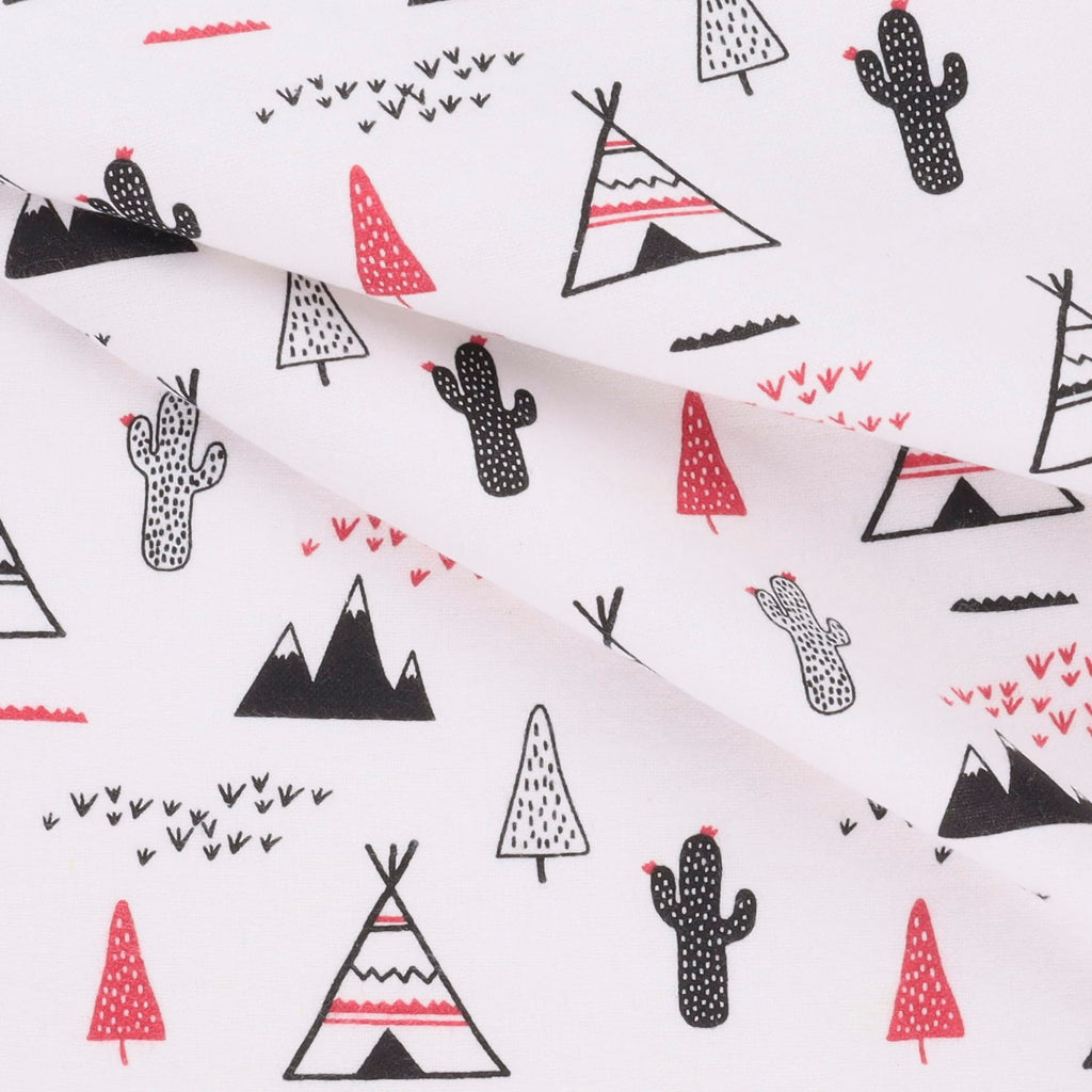 Flannel Snuggy Teepee/Cactus, Red/White Cut by The Yard