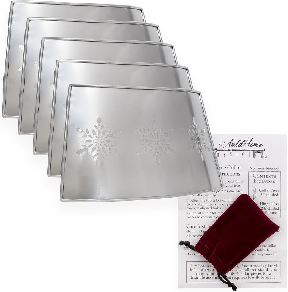 Snowflake Farmhouse Tree Collar (29-Inch Diameter Base, Silver), Vintage Enamelware, Christmas Tree Accent,Vintage