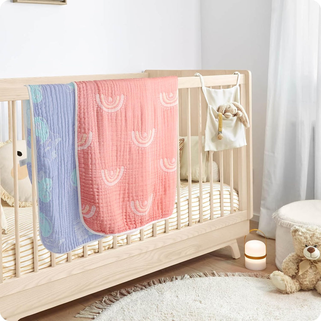Cotton Muslin Baby Blanket Organic Comforter Reversible Neutral Layer Soft 43.3"x41.3" for Newborn Infant Toddler