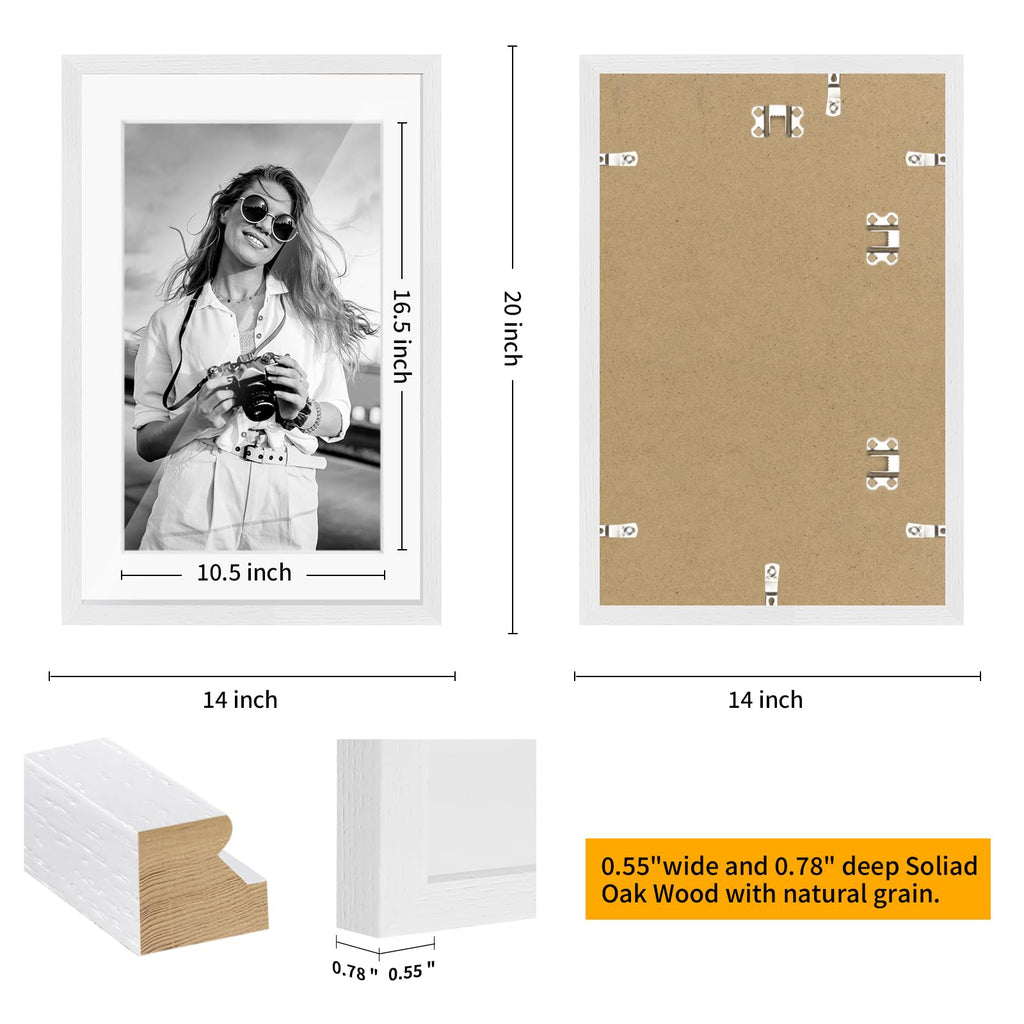 13x19 Solid Oak Wood Picture Frame, White, 1 Pack