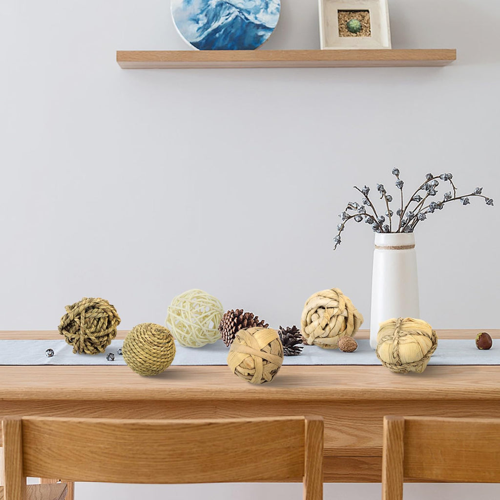 Rustic Decorative Balls for Centerpiece Bowls Vase Tray Fillers, 2.8 inch Assorted Wicker Rattan Balls Green - Set of 9