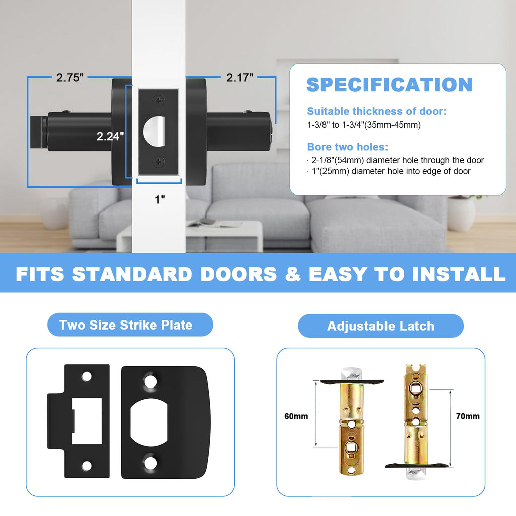 Privacy Door Levers, 6 Pack Black Door Handles Interior Door Levers Keyless Lockset, Heavy Duty Reversible Wave