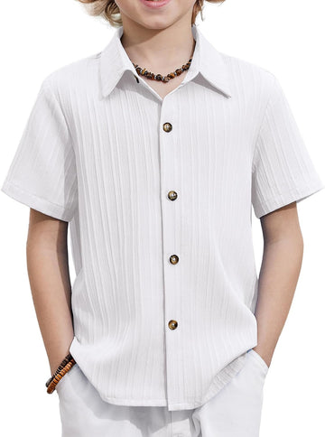 Boys Casual Short Sleeve Button Down Shirt Fashion Textured Summer Beach Shirt Old