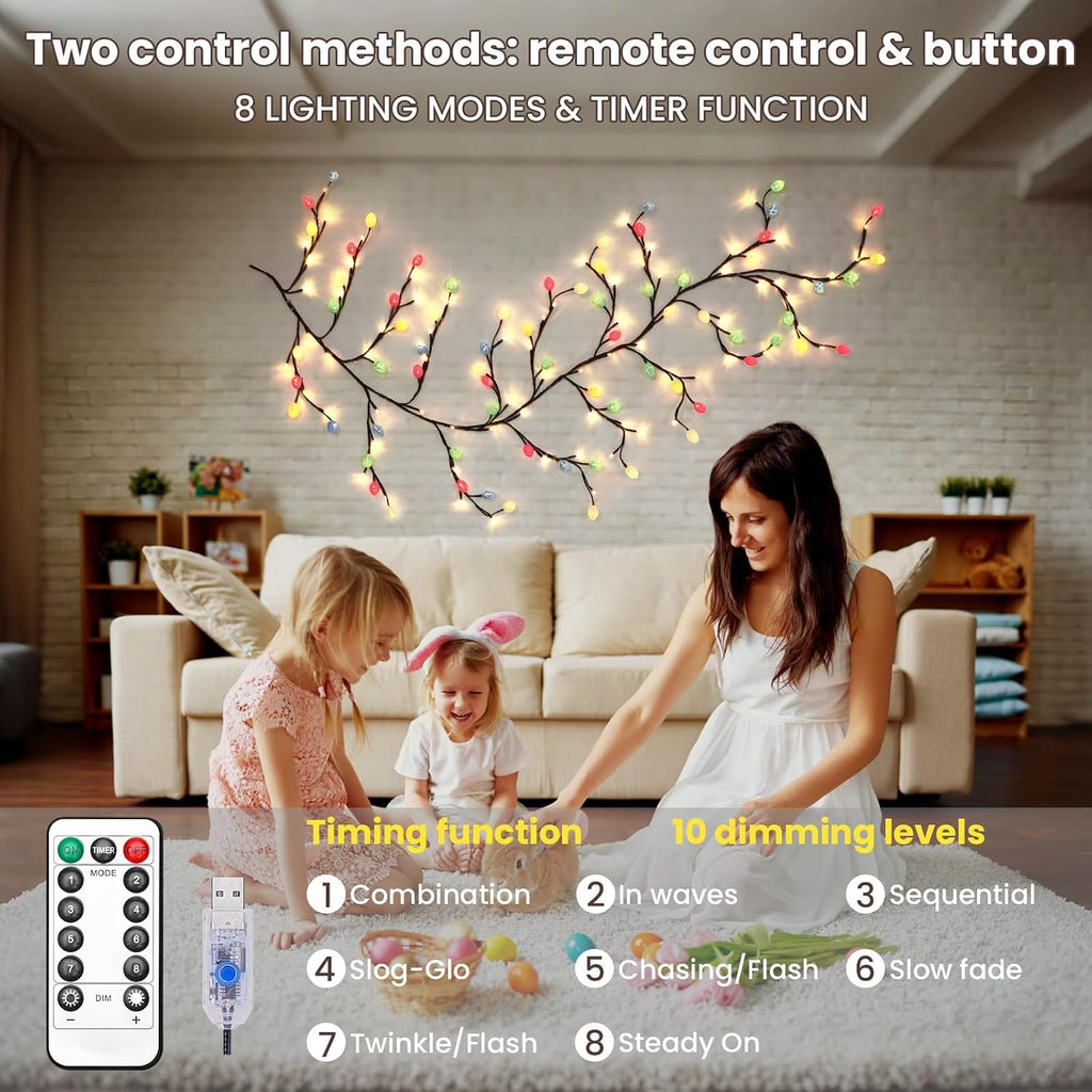 Easter Egg LED Tree Branch Lights for Wall,Easter Egg Willow Vine Twig Decor,USB Interface,with 48 LED Lights