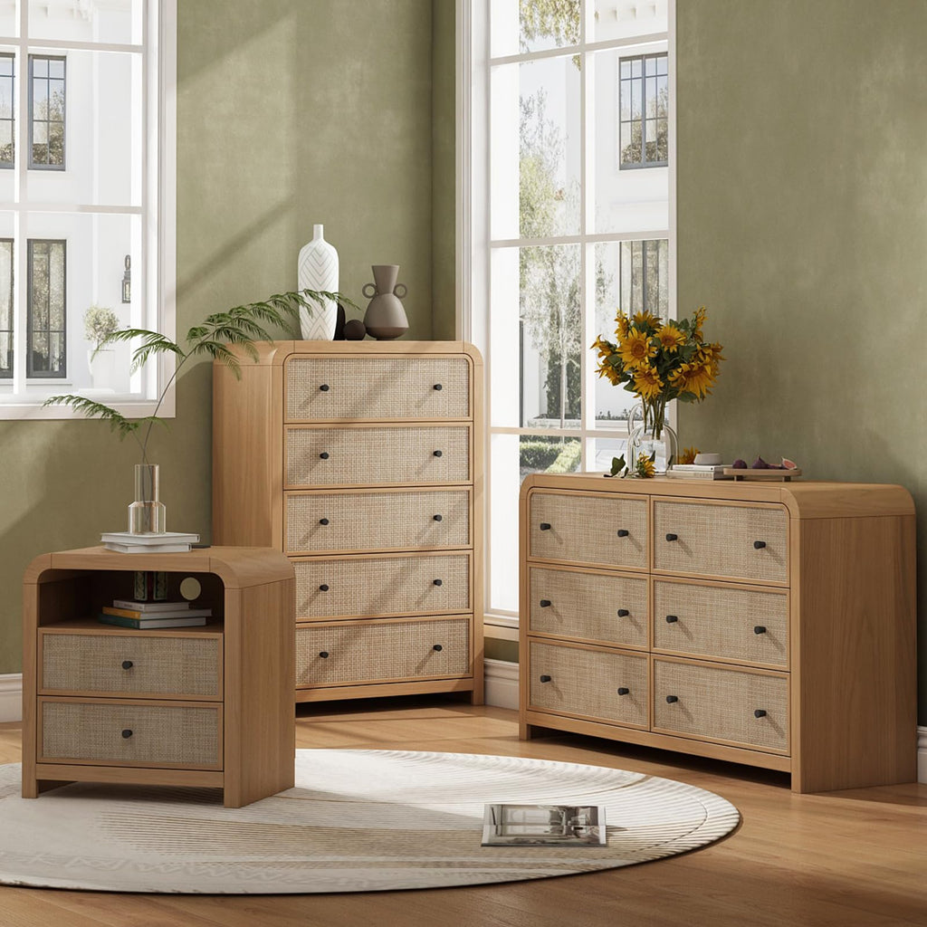 2 Drawer Tall Dresser, 23.6'' Rattan