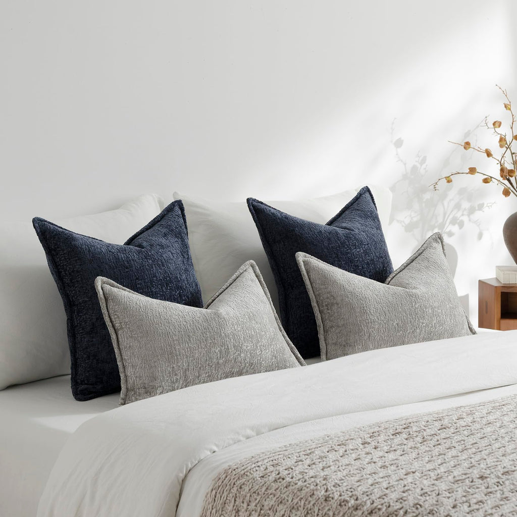 Pack of 2 Navy Euro Shams Pillow Covers 26x26 Cozy Soft Chenille Decorative Throw Pillow Covers Accent Vintage Square