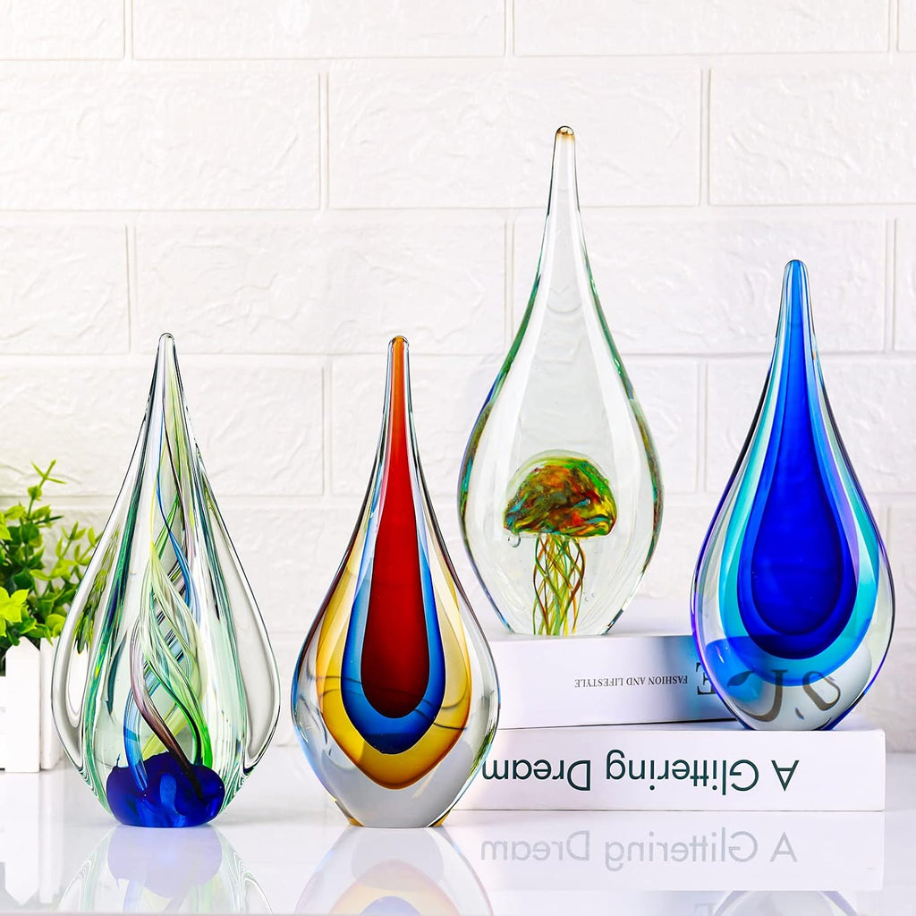 9" Tall Sculpture Hand Blown Glass Decor, Paperweight Desk, Modern Glass Art Figurines Mediterranean Beach House