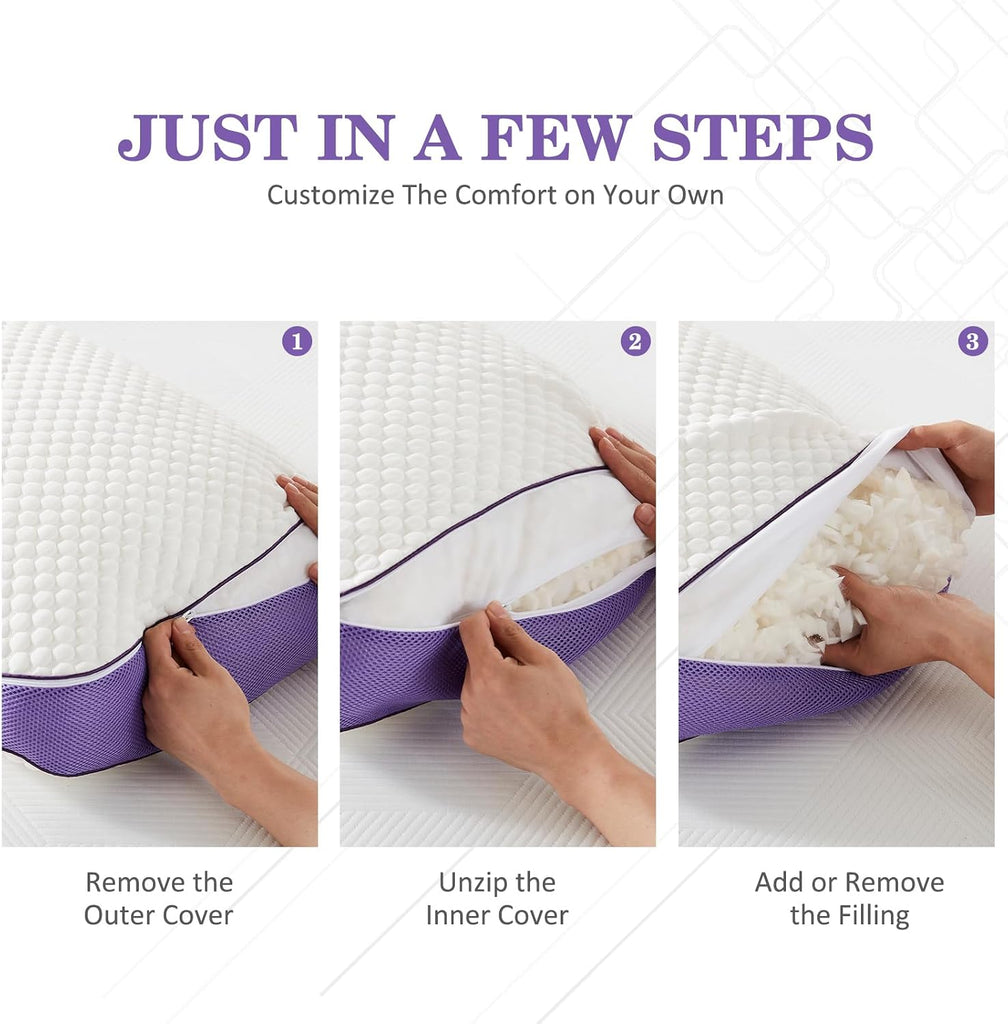 Cooling Adjustable Shredded Memory Foam Pillow, King 20x34, 1 Pack | Adjust the loft for side, back or stomach