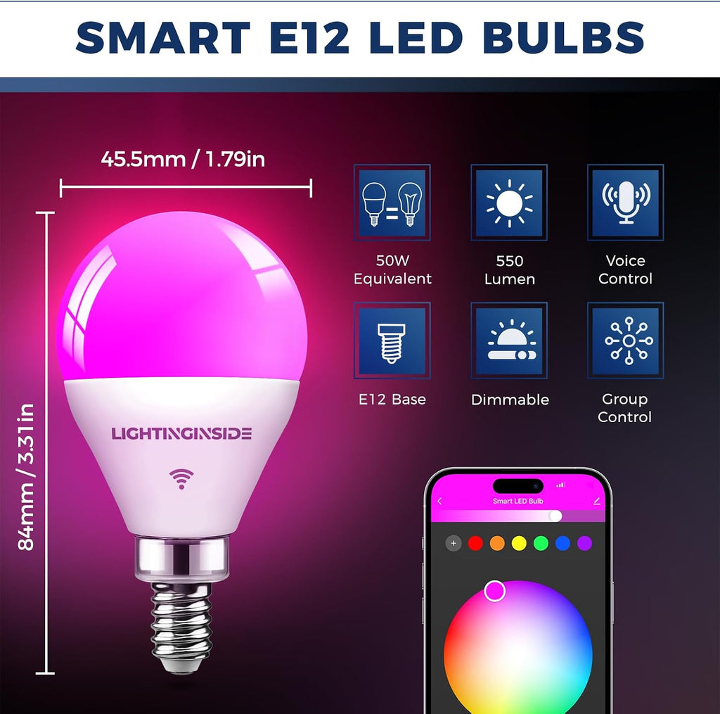 E12 Smart Light Bulb Compatible with Alexa/Google Home, 6PCS