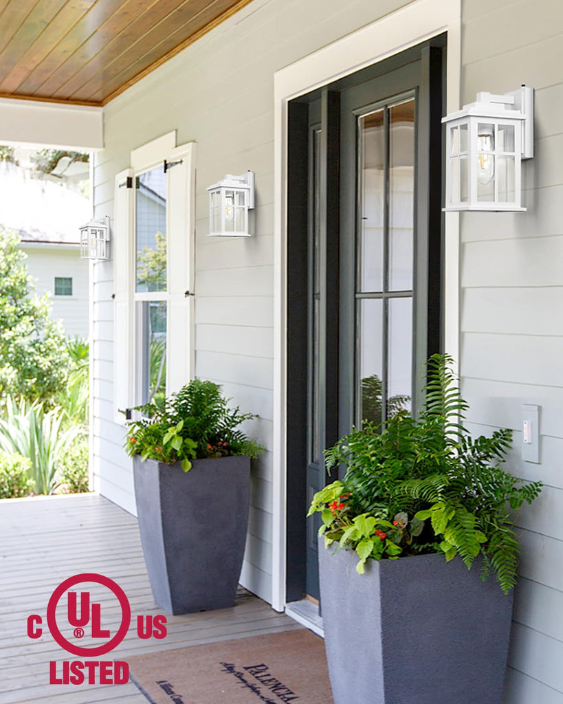 White Outdoor Wall Lights, Dusk to Dawn Exterior Lighting Fixtures, Waterproof Outside Lights, Garage, Garden